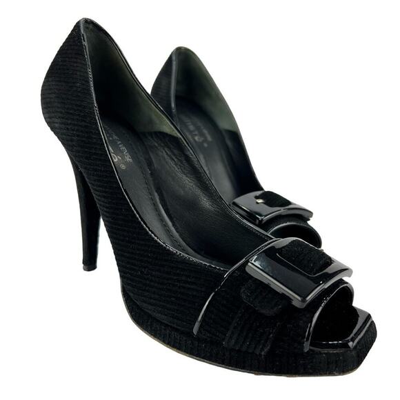 KALLISTÉ Black Velvet Corduroy RETRO Rockabilly Buckle Open Square Toe Heel 39.5 - Picture 1 of 11